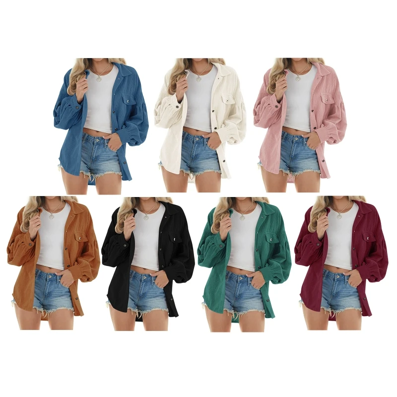 

Vintage Corduroy Women Blouses Casual Oversized Basic Long Sleeve Shirt Jackets