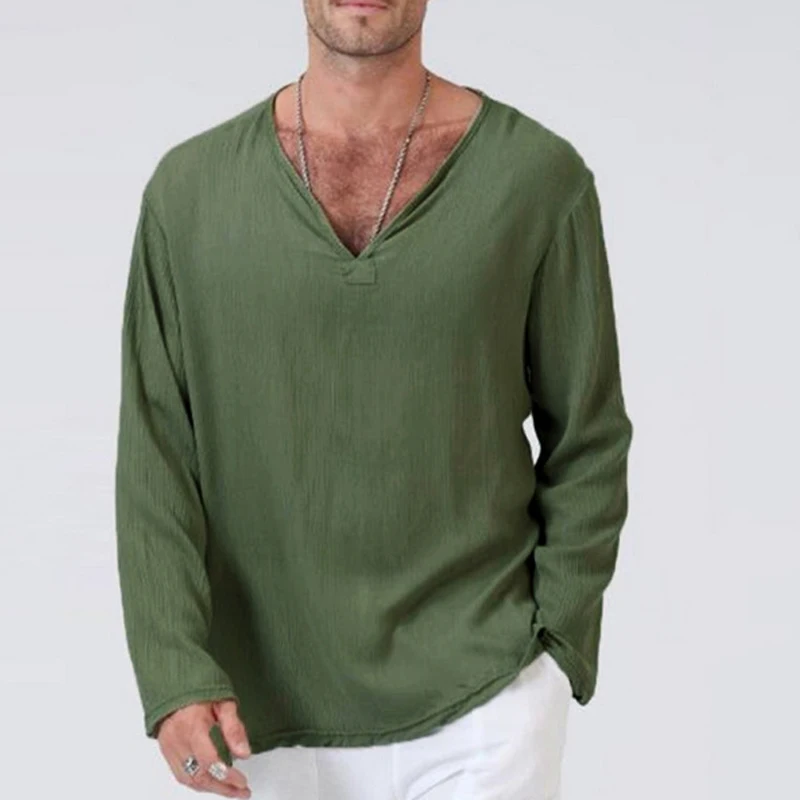 

Повседневный свободный однотонный топ с длинным рукавом и V-образным вырезом, пуловер, уличная одежда 2 ярда, мужская одежда 2023, весенние руб...