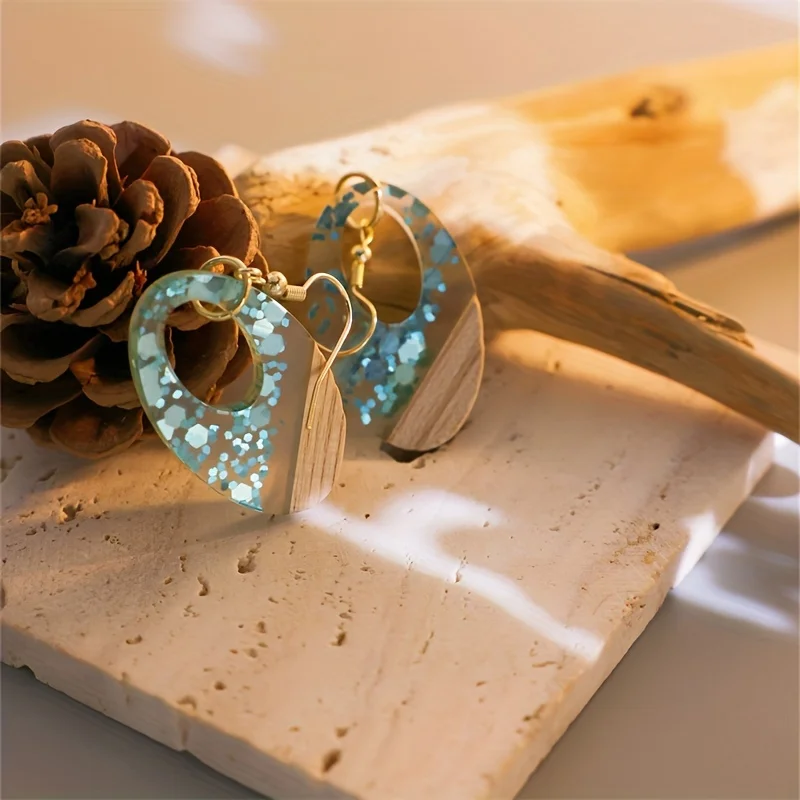 1 Пара Ретро Геометрических Овальных Полых Деревянных Висячих Сережек В