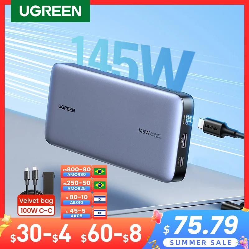 UGREEN внешний аккумулятор 25000 мАч портативный PD двухсторонний 100 Вт Быстрая зарядка PowerBank для Macbook Pro iPhone Xiaomi ноутбук компьютер - купить по выгодной цене - Товары для дома - ТОПы продаж