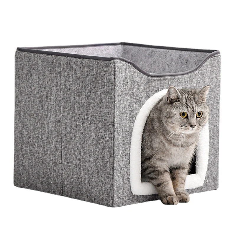 

Pet Bed For Indoor Pet House, Covered Pet Cave Beds & Furniture With Scratch Pad And Hideaway Hut