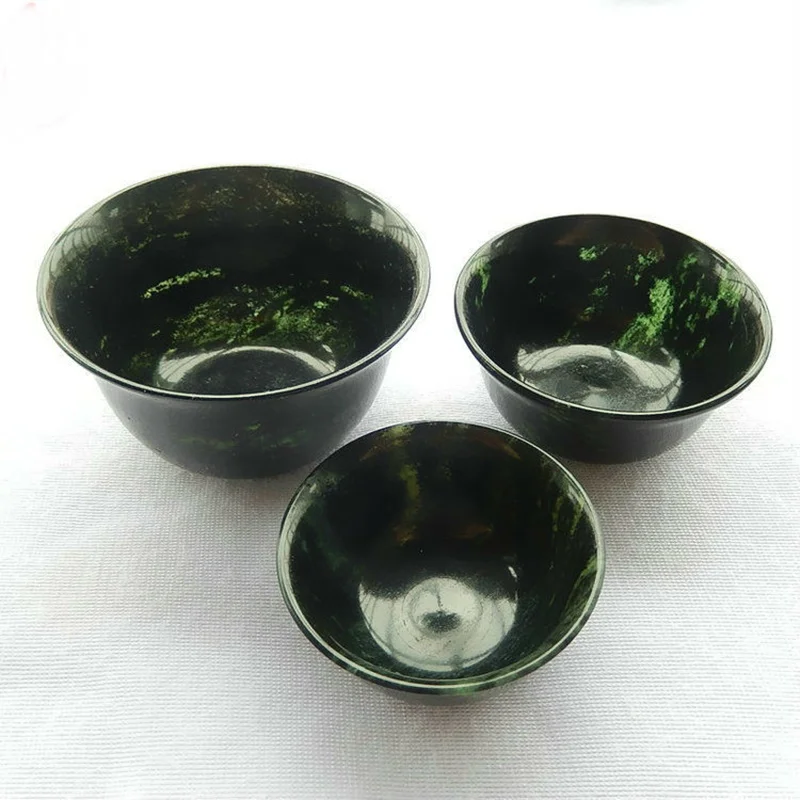

1Pcs Natural Tibetan Jade Medicine King Stone Teaset Dark Green Jade Luminous Cup Health Delicate Small Teacup Kung Fu Tea Set