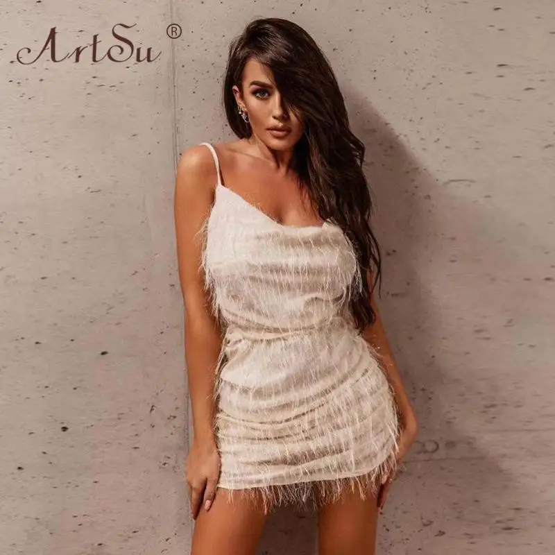 

ArtSu Low Cut Backless Women Dresses Sexy Slim Sleeveless Nightclub Party Outfits 2022 Spring Elegant Suspender Dress ANDYDR388