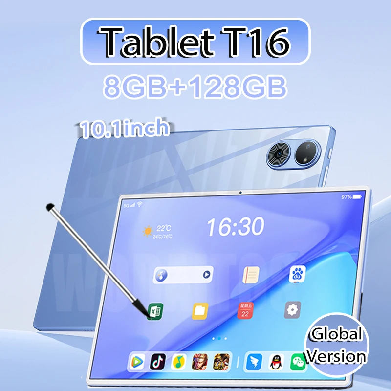 10.1 Inch Tablet PC T16 Android 11 GPS 8600mAh 8GB 128GB WPS Office 16MP+32MP Camera 4G/5G/WIFI Laptop MTK X30 4K HD Screen