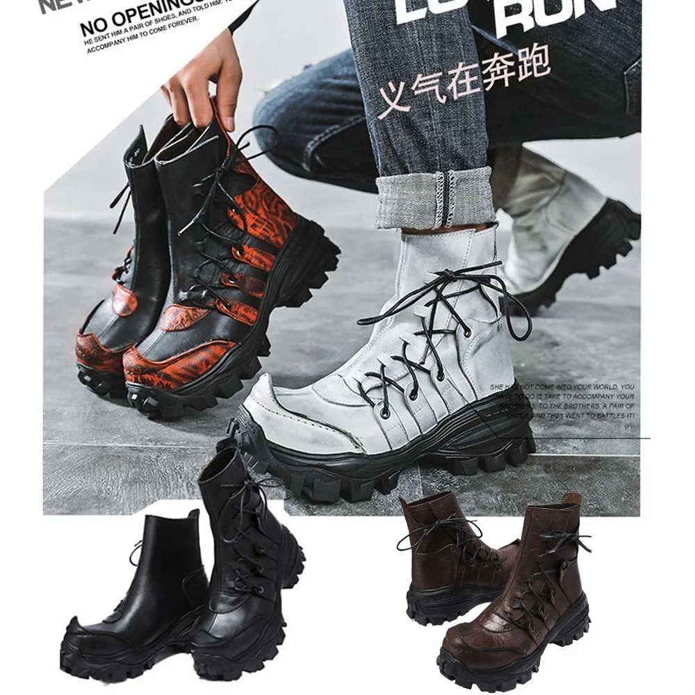 

Модные ботинки в байкерском стиле; Зимние ботинки; Мужские полуботинки до середины икры в английском стиле; Ботинки из натуральной кожи в стиле панк с черепами; Рабочие ботинки; Botas