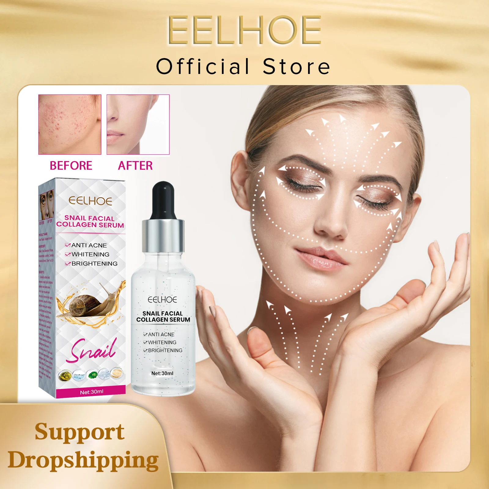 

EELHOE Snail Anti Aging Serum Collagen Booster Wrinkle Remover Serum Acne Treatment Pore Shrink Face Whitening Firming Skin Care