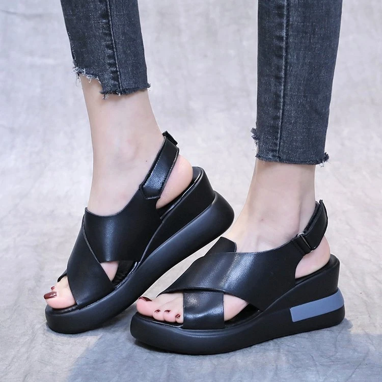 

Summer Wedge Shoes for Women Sandals Solid Color Open Toe High Heels Casual Ladies Buckle Strap Fashion Female Sandalias Mujer