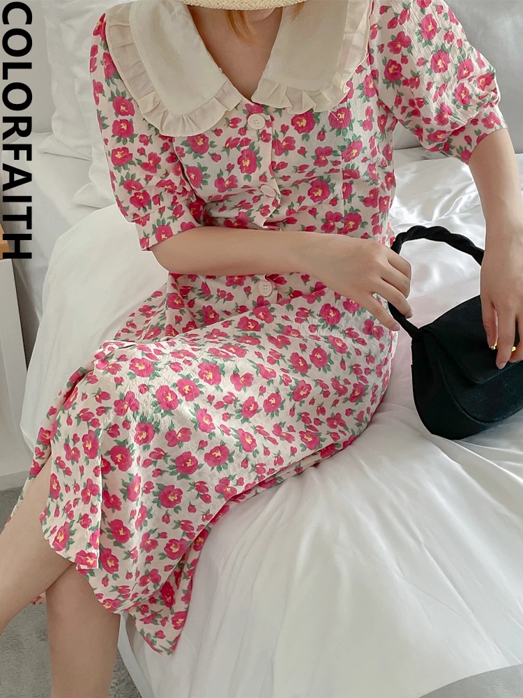 

Colorfaith/Новинка 2022 года; Шикарные винтажные элегантные женские летние длинные платья с цветочным принтом и высокой талией во французском сти...