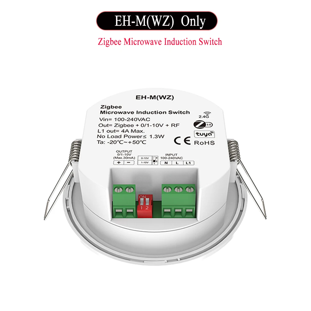 

Микроволновой индукционный переключатель Zigbee, потолочная установка, диммер, 2,4G, радиочастотный пульт дистанционного управления Tuya, интеллектуальный выход управления, сигнал 0/1-10 В
