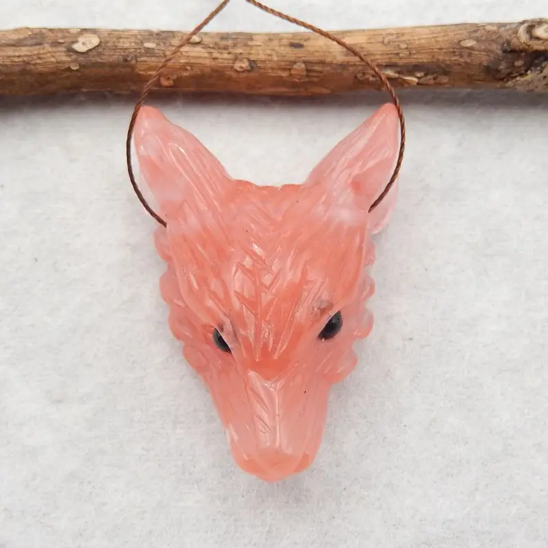 Handmade Jewelry Volcano Cherry Quncortz Handmade Wolf Head Pendant Necklace Accessories 42x29x14mm 13g