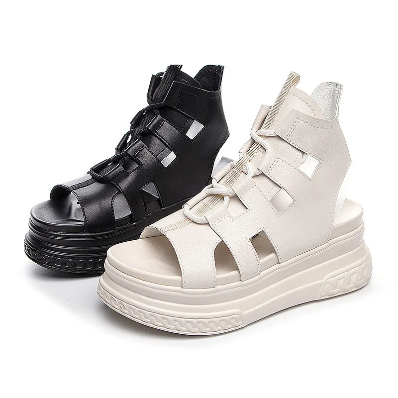 

7.5cm Genuine Leather Women Sandals Shoes Platform Wedge Shoes Summer Female Beach Shoes Jelly Sandals Sapatos De Mujer