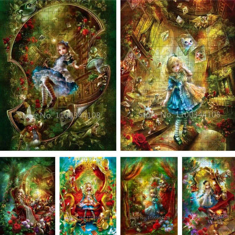

Alice In Wonderland Puzzle Disney Cartoon 300/500/1000 Pieces Jigsaw Puzzles for Girls Handmade Gift Adult Decompression Toys
