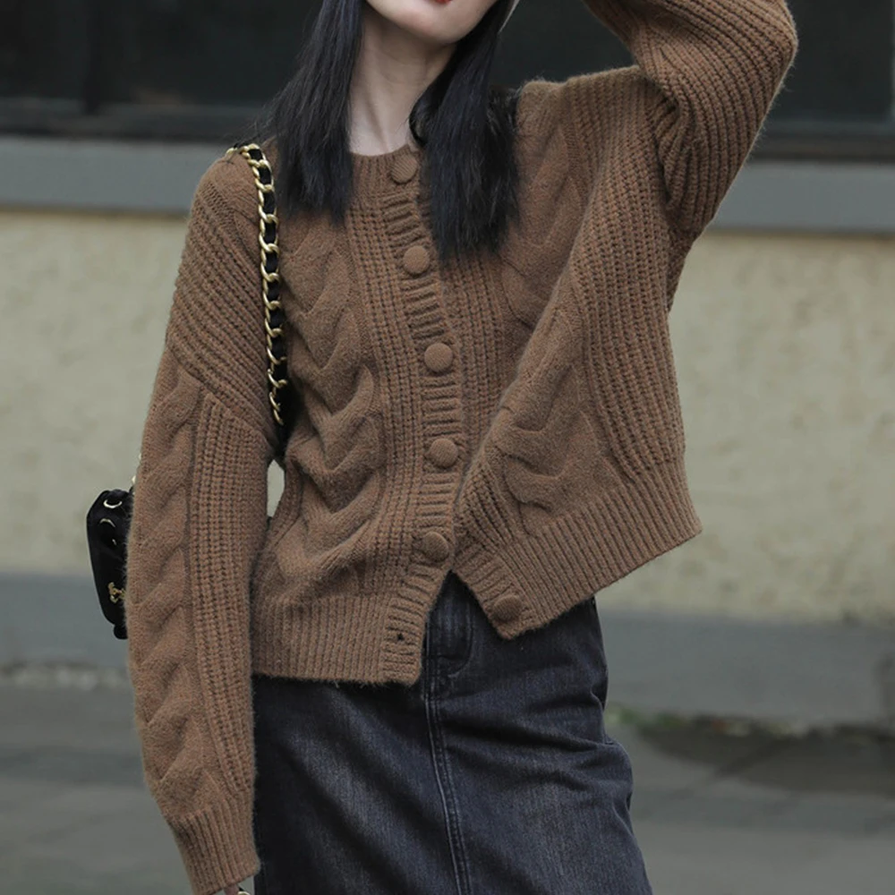 

Solid Knitted Cardigan Women Autumn And Winter New Design Twist Sweater Coat Casual Retro Style Ladies Outer Wear Knitwear 2022