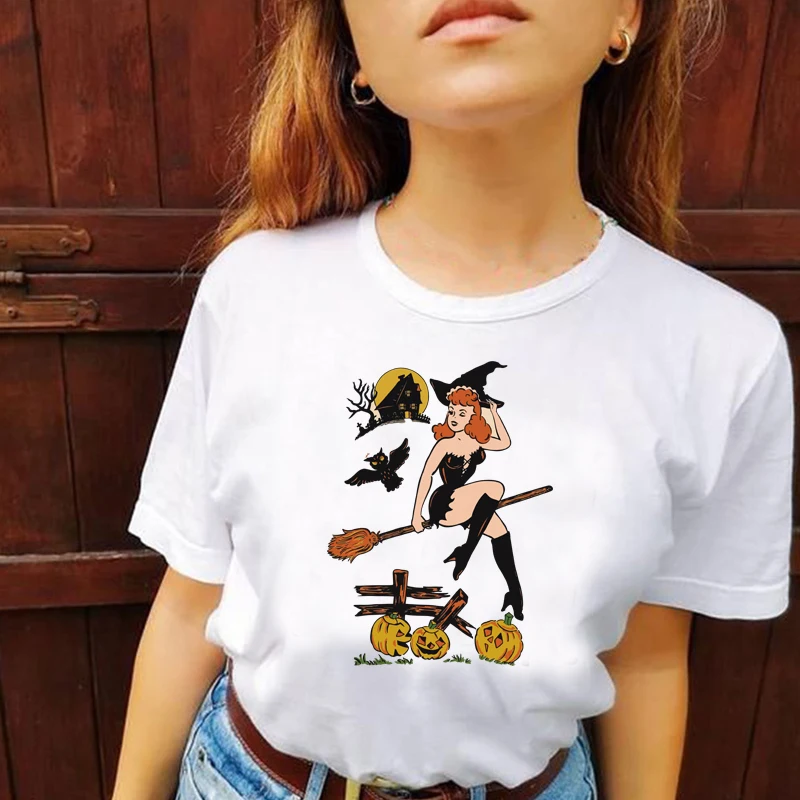 

Vintage Season of The Witch Halloween T Shirts Women Retro Streetwear Fashion Gothic Clothes Pumpkin Festival Wicca Tshirt Femme