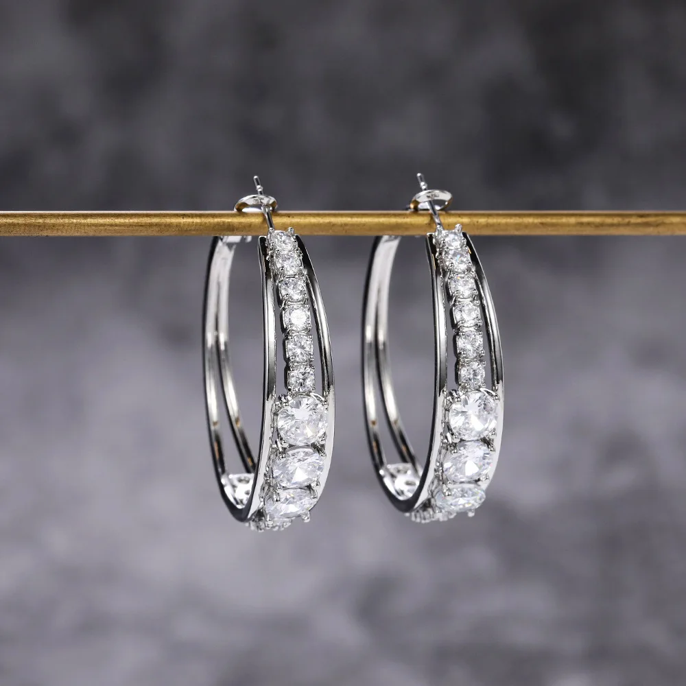

Copper Inlaid Zircon Silver Ear Ring Fashion Temperament High Quality Jewelry Jewelry 2023 New Bride Wedding Luxury Jewelry