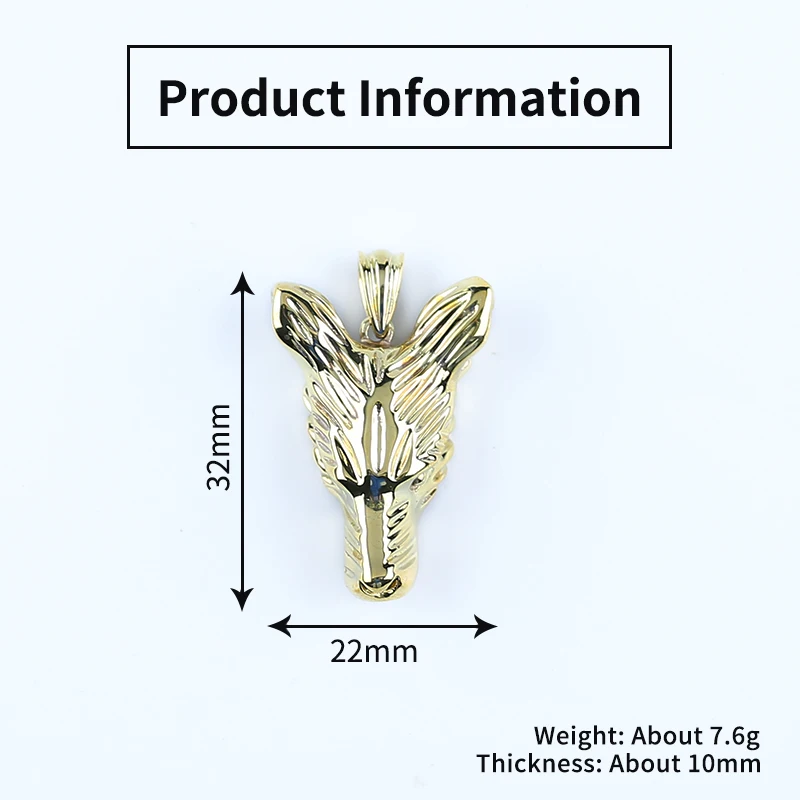 2023 Handmade Jewelry  Carved Animal Copper Wolf Head Necklace Accessories Pendant Bead For Men Gift 32x22x10mm 7.6g