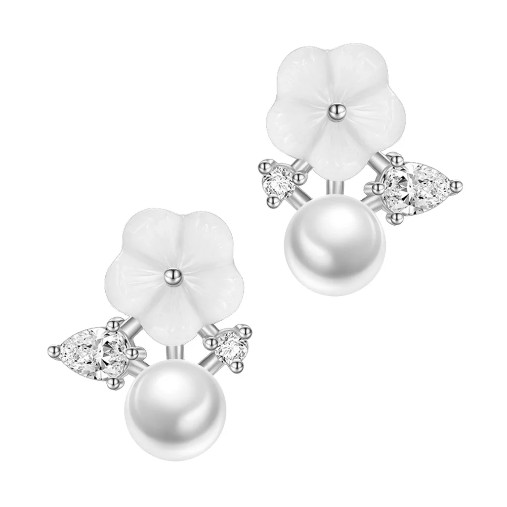 

Earrings Pearl Ear Stud Jewelry Decorative Flower Delicate Plated Silver Decor Womendiamond Fashionable Earring Shaped Dangle