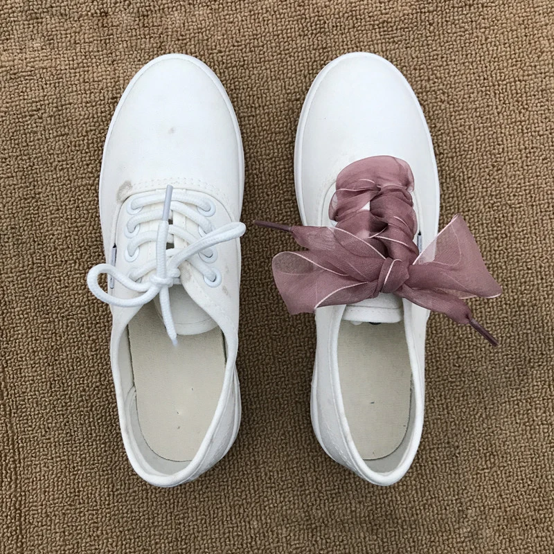 1 Pair Chiffon Yarn Shoelace Flat Shoe Laces Lazy Shoe Lace Sneakers Flat Shoelaces No Tie Shoelace Strings Elastic Shoelaces