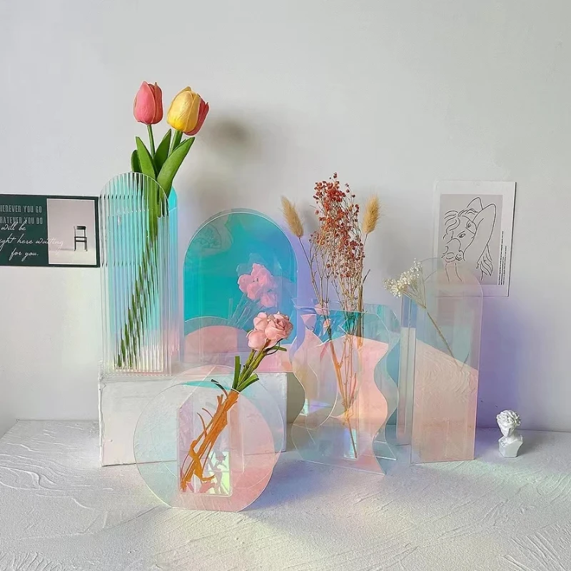 

Mordern Acrylic Vase Colorful Art Flower Arrangement Floral Container Nordic Geometic Home Decor Living Room Desktop Ornament