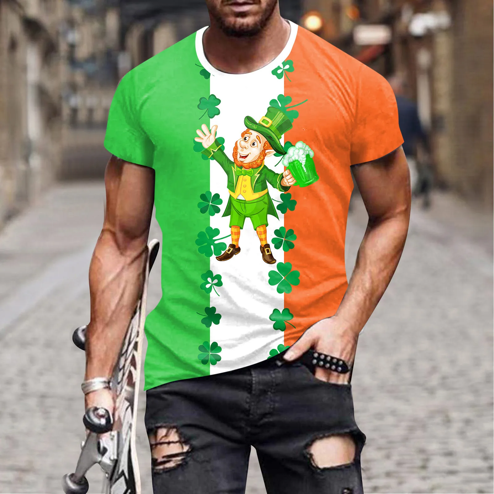 

Leggings Shirts Men Mens Festival 3D Digital Printing Round Neck Pullover Short Sleeve T Shirt Top Blouse Man Shirts