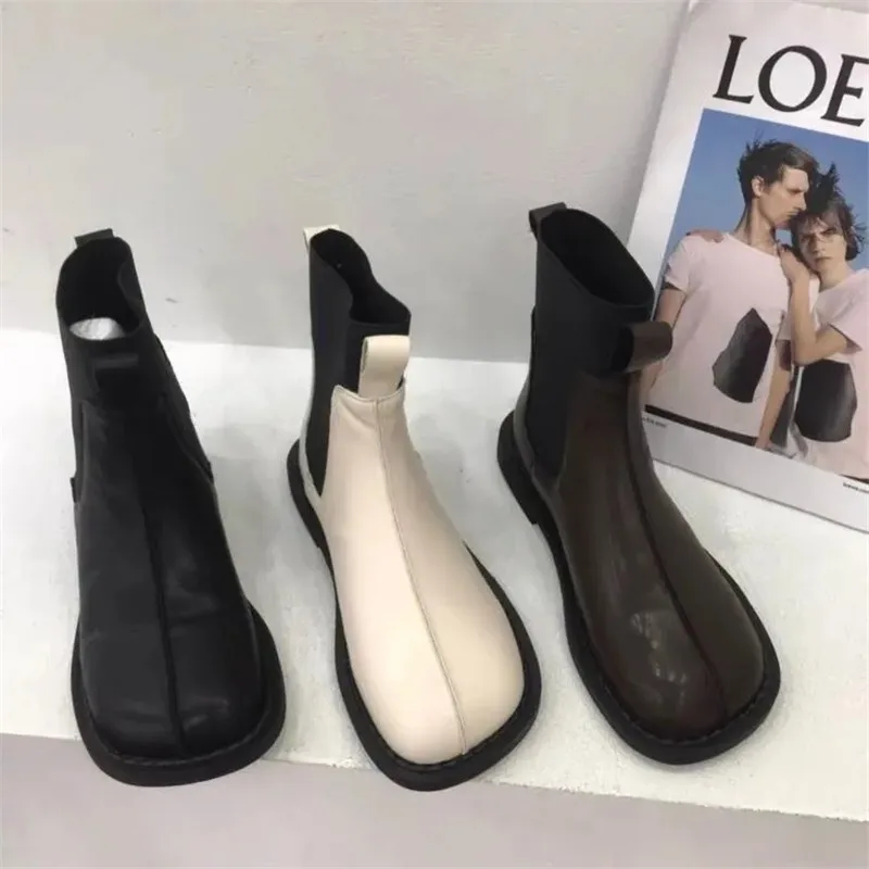 

Женские ботильоны без шнуровки, черные, бежевые или коричневые ботильоны на массивной квадратной платформе, в стиле ретро, осень 2022