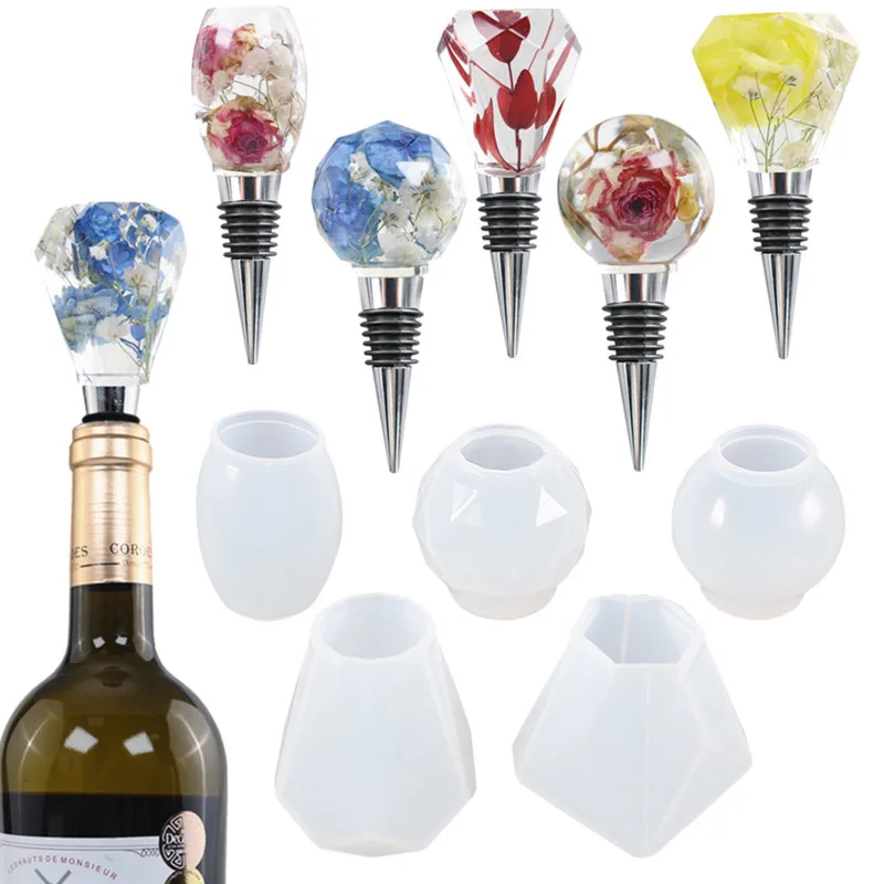 

DIY Crystal Glue Dropping Mold Geometry Five Molds Useful Flower A Set Of Hand-made Red Wine Stopper Glue Dropping Silicone Mold
