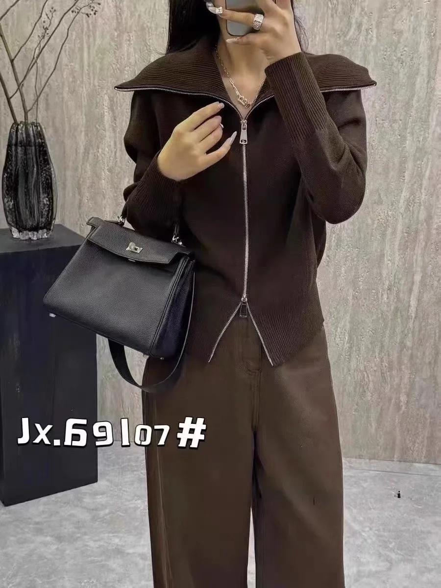 Новинка 2024 флисовый вязаный кардиган с двойной молнией и длинными рукавами