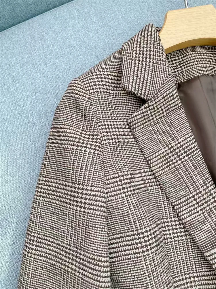 Осень-зима новый женский винтажный клетчатый костюм модная куртка на одной