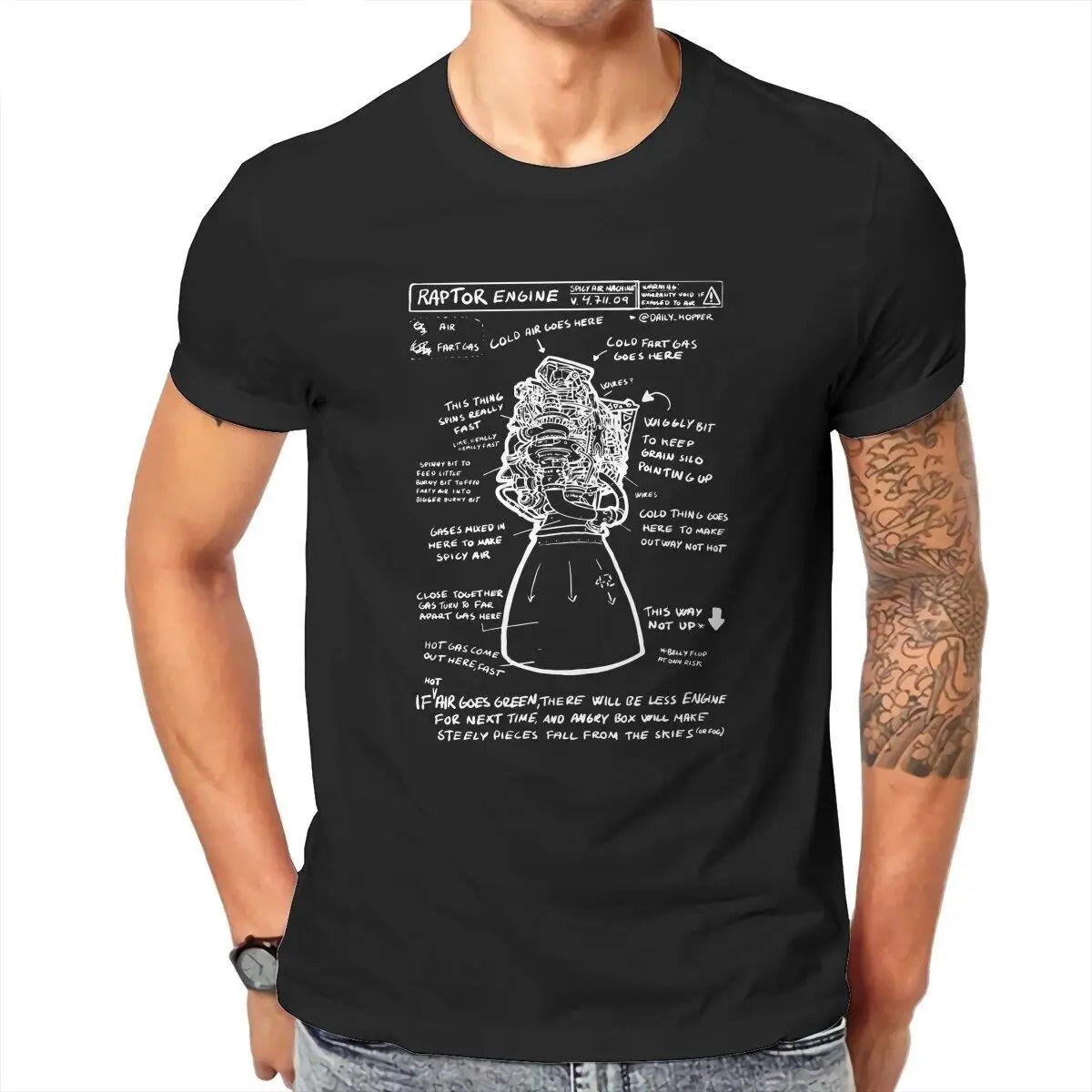 SpaceX Raptor Schematics spicy Air Machine  Men T Shirts  Fun Tee Shirt Short Sleeve Crewneck T-Shirt 100% Cotton 6XL Clothes