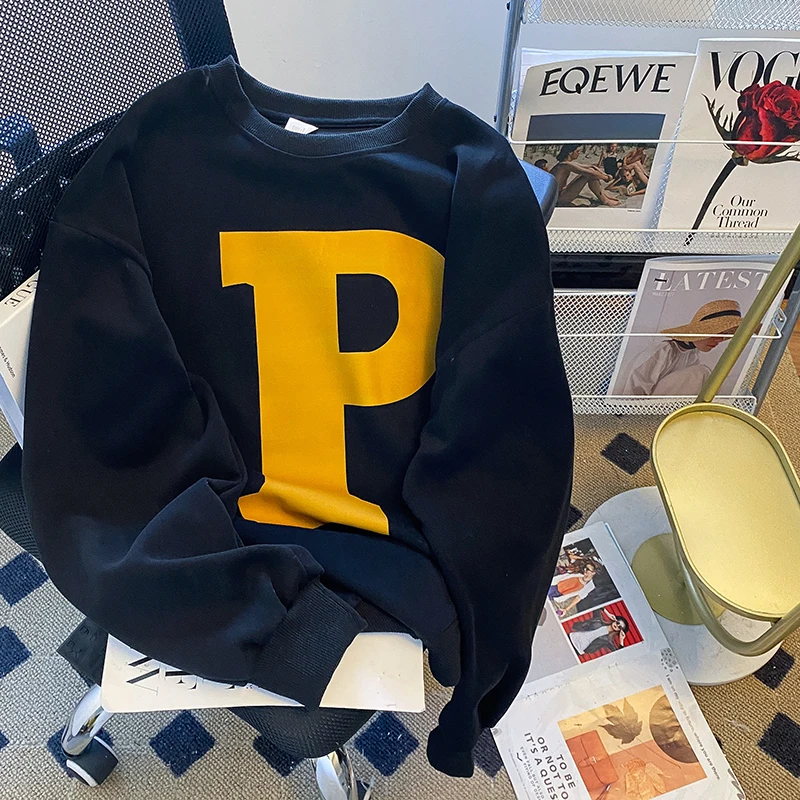 Women's Autumn and Winter Thin Sweatshirt New Round Neck Women Loose Long Sleeved Tops Letter Printed Tshirts Pullover Women