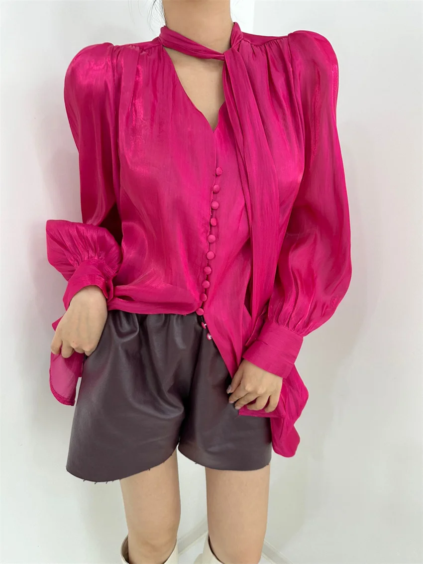 Женская шифоновая рубашка Alien Kitty однотонная универсальная офисная Повседневная