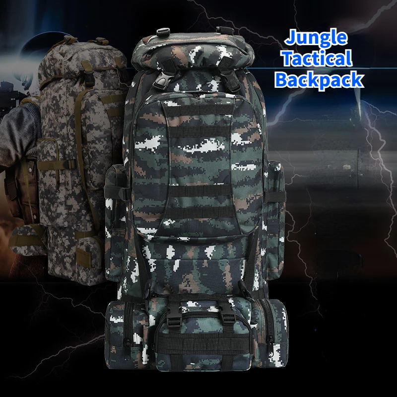 Camouflage Waterproof Mountaineering Bag Tactical Outdoor 80Liter Combination Backpack Detachable Sports Hiking Backpack Luggage