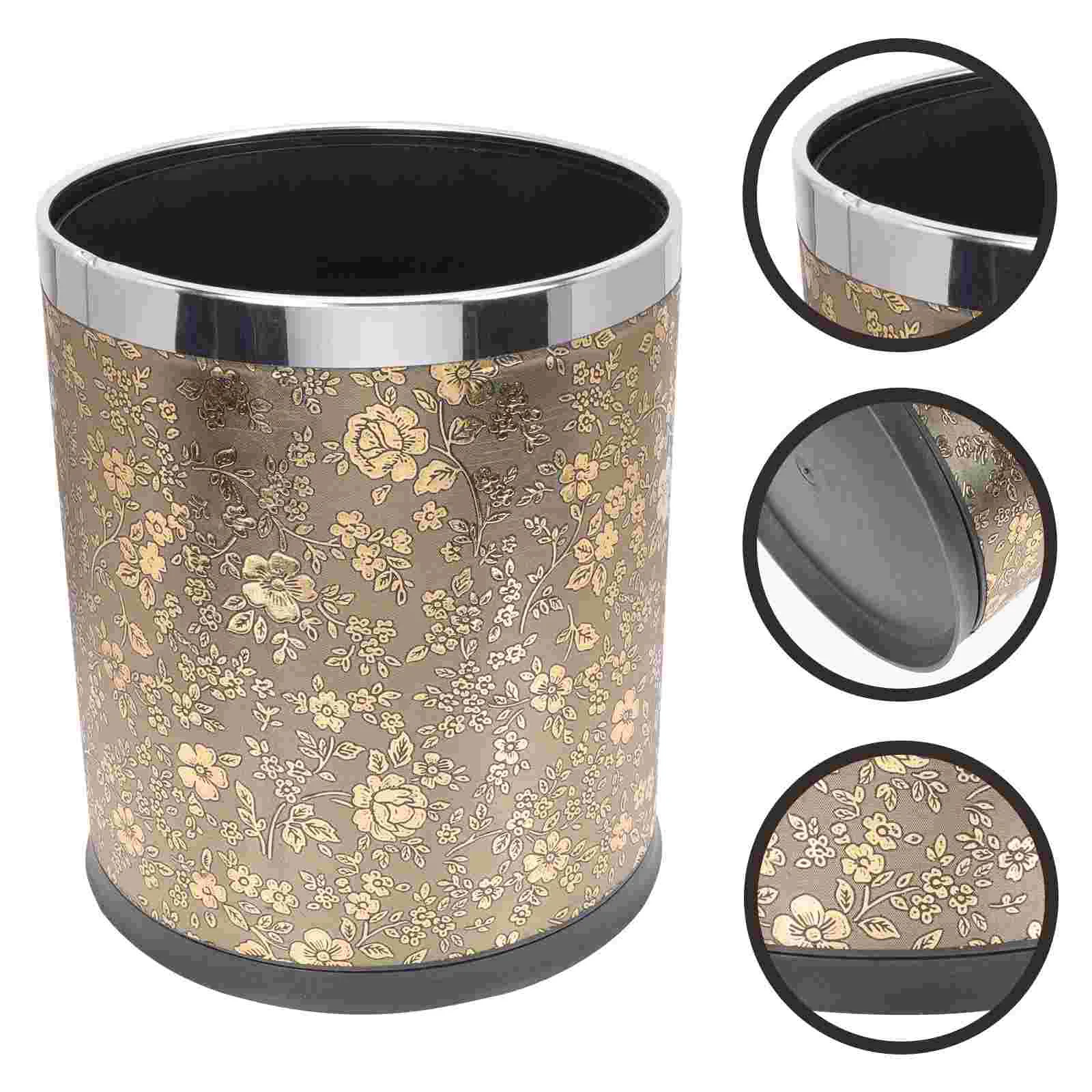 

Trash Can Bin Garbage Waste Container Bathroom Bedroom Wastebasket Office Basket Gold Kitchen Accessories Round Paper Rubbish