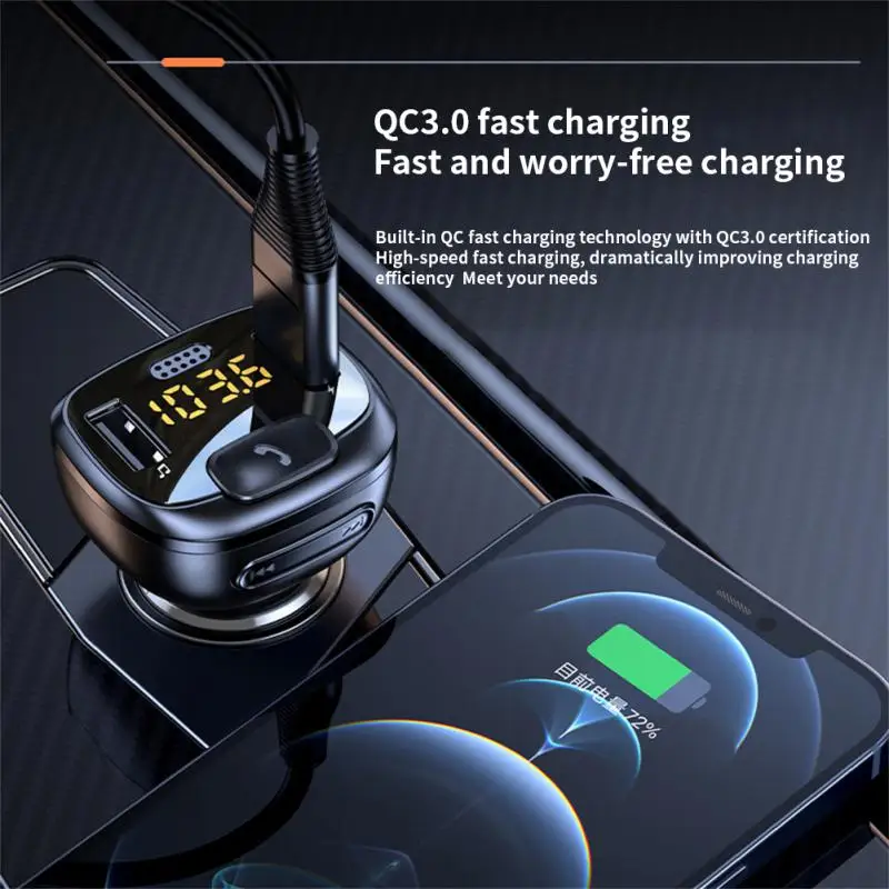 

Car Bluetooth-5.0 FM Transmitter Dual USB QC3.0 Fast Charger Wireless Handsfree Audio Receiver MP3 Player Car Kit Accessories