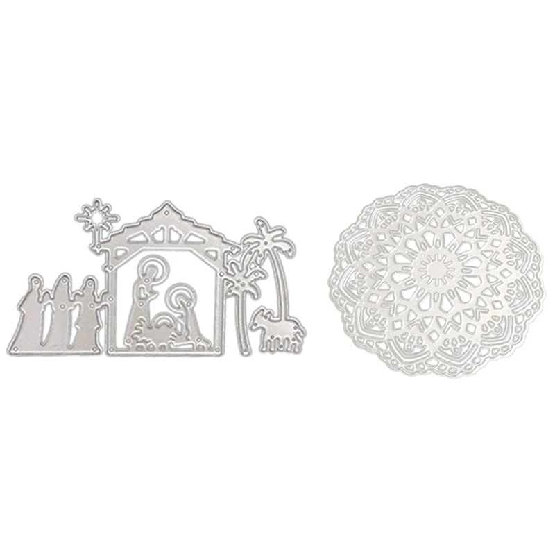 

2 Pcs Cutting Dies Stencil Template Scrapbooking Embossing Machine Embossing Stencil Stencils, 4.8X9CM & 8X8cm