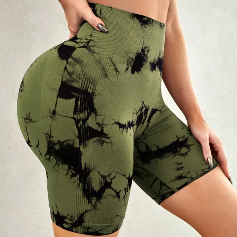 Women's Yoga Pants Summer Tie Dye High Waist Elastic Hip Lifting Quick Dry Fitness Body Shaping Sports Super Shorts Leggings