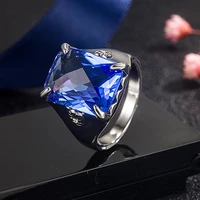 2022 new silver color inlaid blue green crystal zircon rhinestone female male ring for men women wedding jewelry accessories