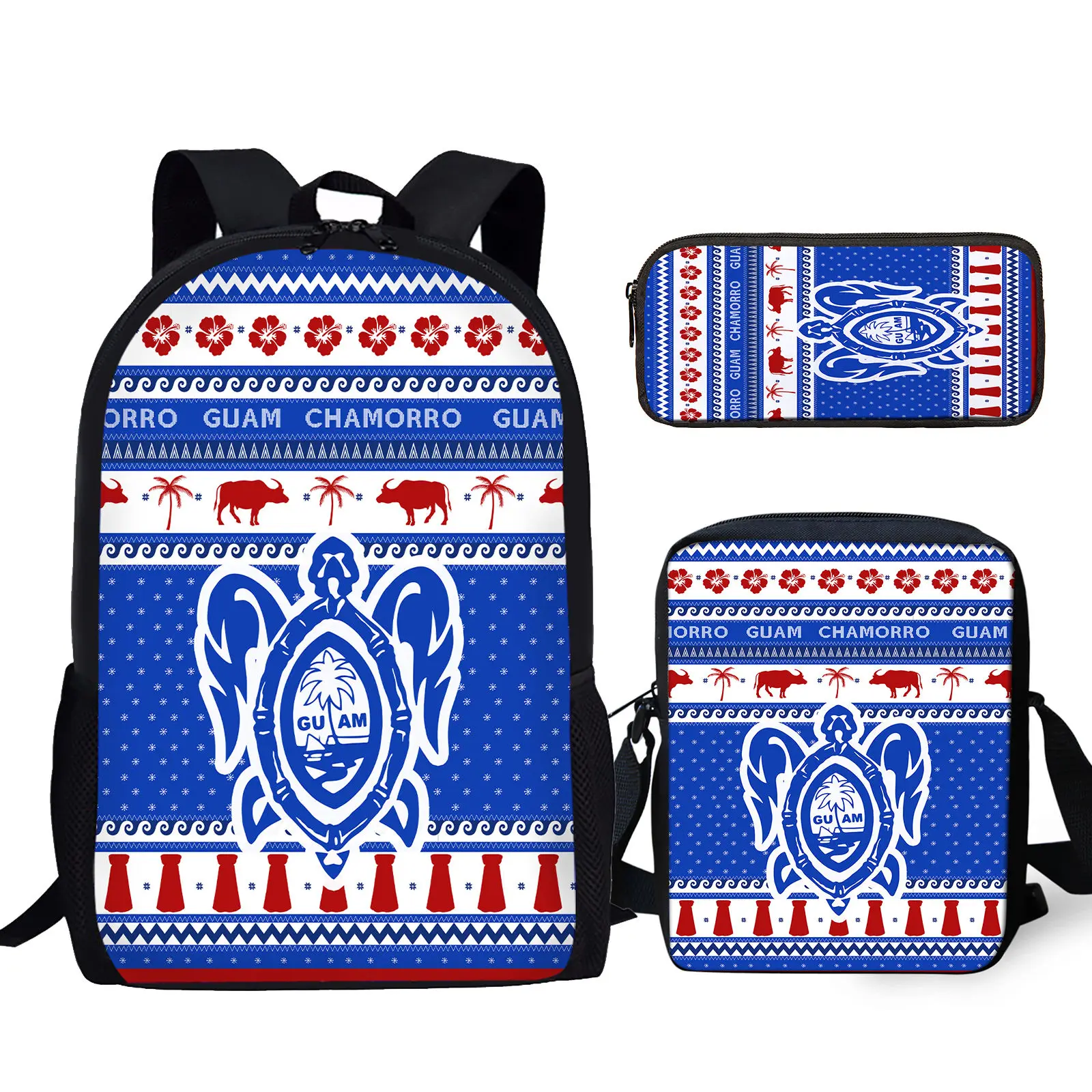 YIKELUO Blue Tribal Cow/Turtle Design Durable Backpack Hibiscus Print Casual Mochilas Flag Print Messenger Bag With Zipper