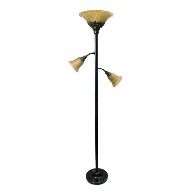 

3 Light Floor Lamp with Scalloped Glass Shades，Tall Lamps for Living Room Bedroom Office Classroom Dorm Room, Restoration Bronze