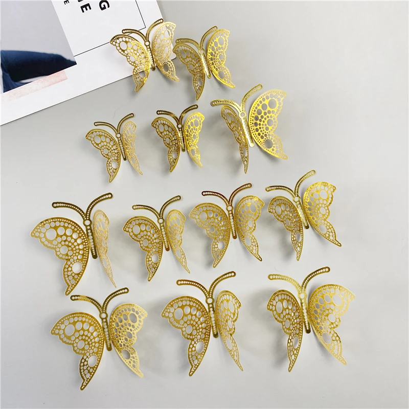 12 шт./компл. полые 3D наклейки на стену в виде бабочки для свадебного украшения