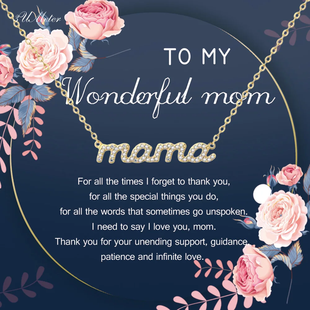 

3UMeter MaMa Letter Name Pendant Chain Necklaces Fashion Mother's Day Necklace Best Jewelry Gift for Mom with Mother's Day Card