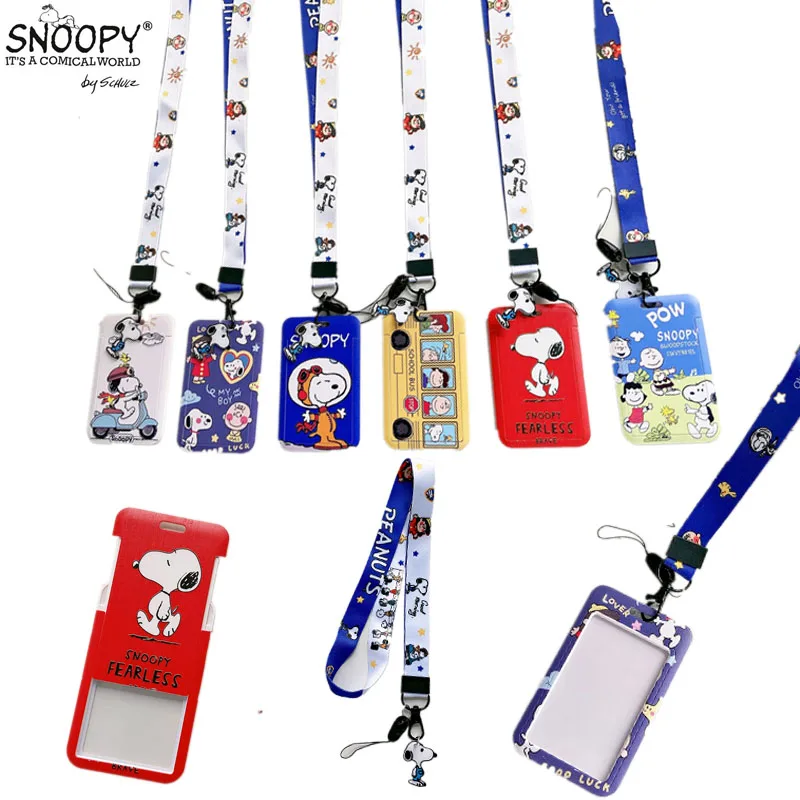 

Anime Snoopy Charlie Student Card Badge Portable Long Rope Meal Cards Protective Case Bus Subway Id Cover Crossbody Pendant Gift