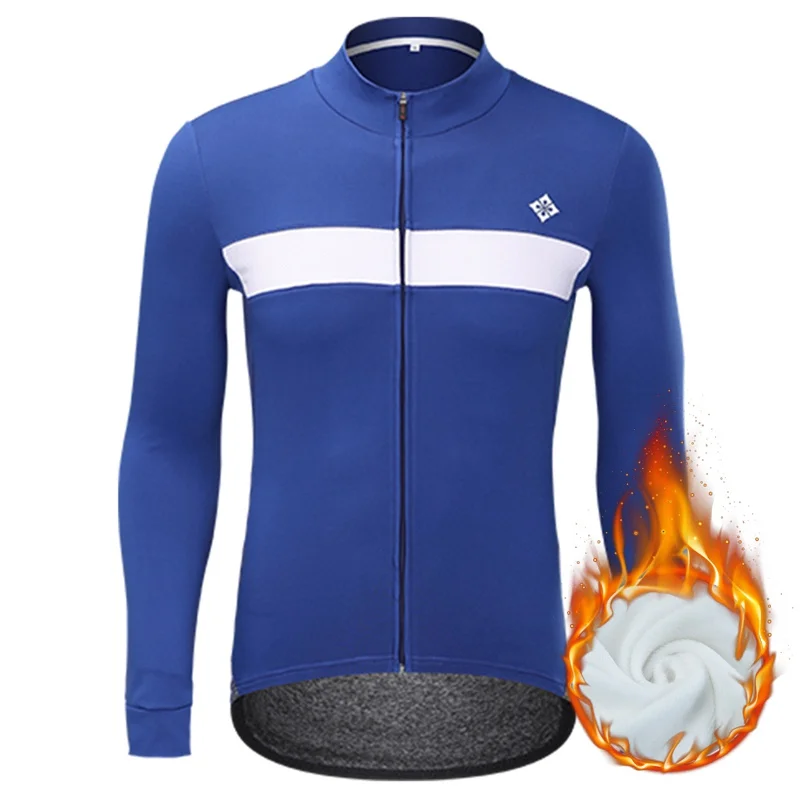 

Зимняя флисовая велосипедная Джерси, однотонная мужская одежда для велоспорта, сохраняющая тепло, велосипедная рубашка с длинным рукавом