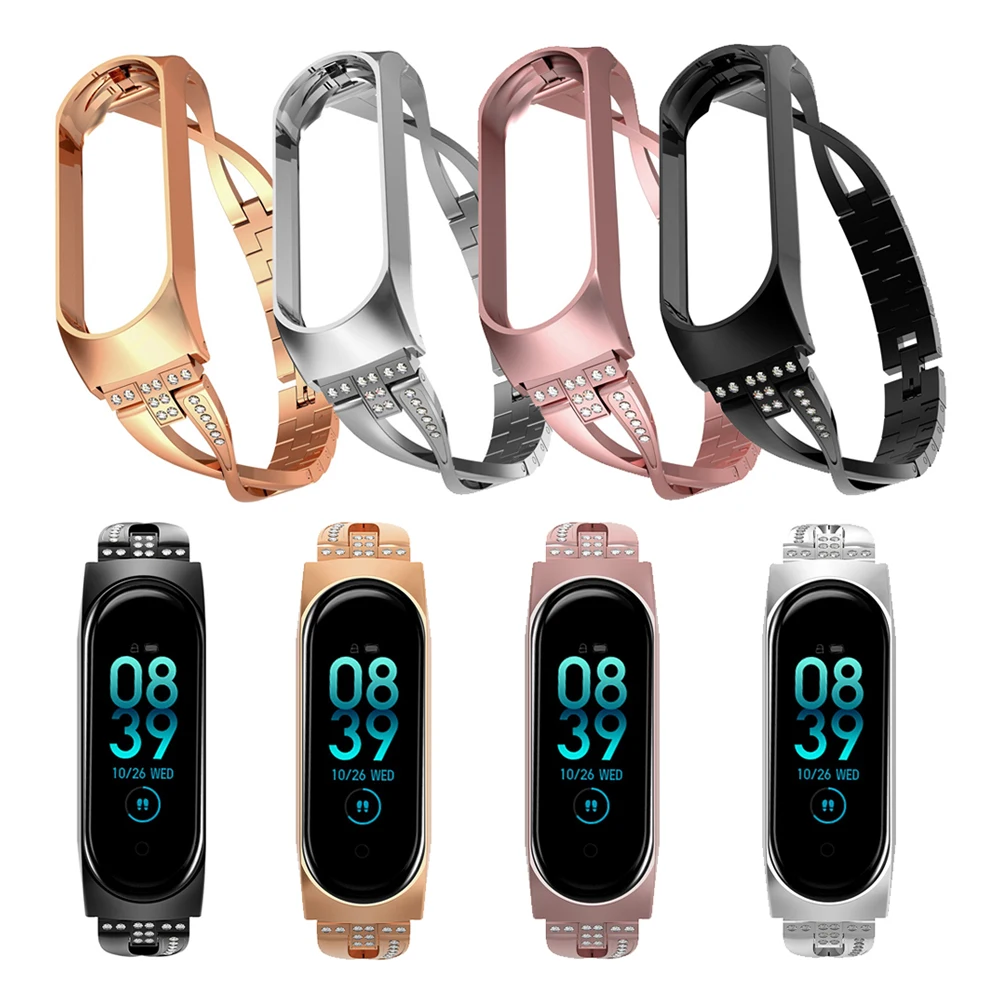 Luxury Mi Band 6 Metal Bling Strap for Xiaomi Mi Band 5 Bracelet Miband 3/4 Watchband Slim Wristband for Woman Girls Stainless