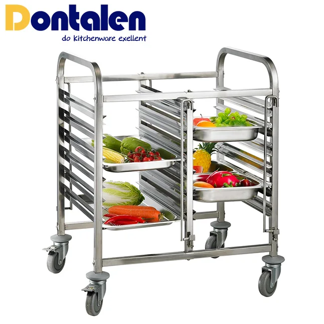 

Dontalen Double Line Stainless Steel Tray Rack Trolley for food