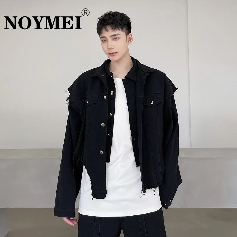 

NOYMEI Autumn Personalized Burr Cut Trend Dark All-match Loose Short Jacket Vintage Korean Style Lapel Male Coat WA1943