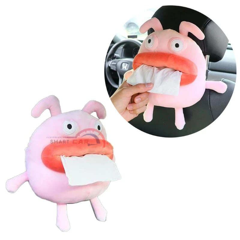 

Pink Funny Thick Lip Monster Hanging Auto Tissue Organizer Protective Box with Elastic Band Universal R2LC