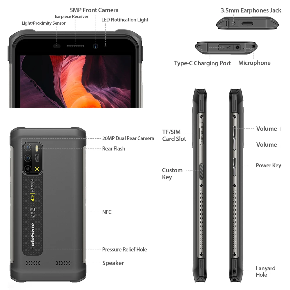 Rugged Smartphone Ulefone Armor X10 Pro Octa Core Mobile Phone Android 11 5.45 Inch Helio P22  IP68 Waterproof 4G+64G Cellphones