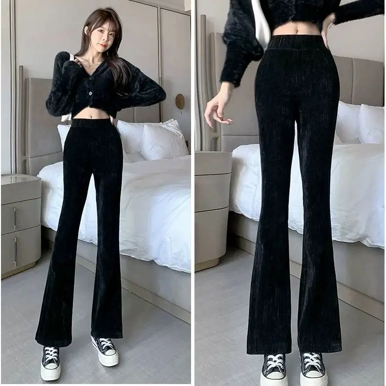 

Fashion High Waist Corduroy Pants Women 2023 New Autumn Winter Flare Pants Woman Pocket Loose Casual Thick Solid Trousers R20