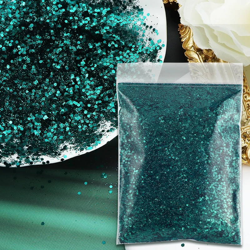 

50g/bag Mixed Hexagon Glitter Powder Resin Filling Elegant Green Pigment For DIY Crystal Epoxy Resin Mold Filler Ink blue Sequin